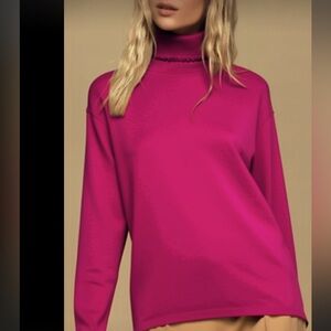 J.Jill Long Sleeve fushia ruffled Turtleneck imported cotton size large petite